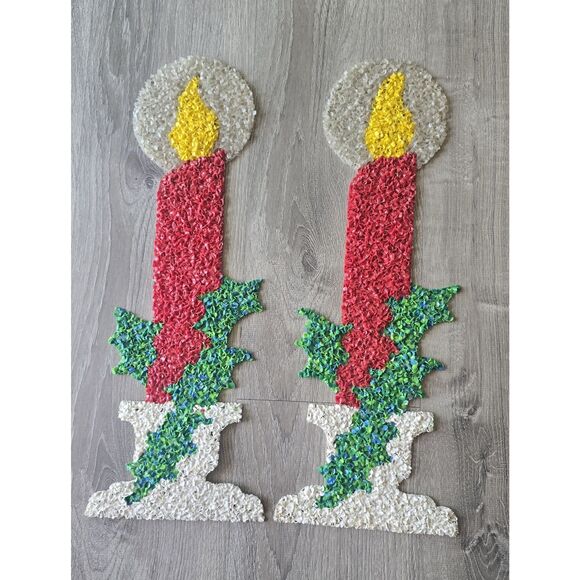 Other - Vintage Mid Century Melted Plastic Popcorn Christmas Candle Pair 23"
